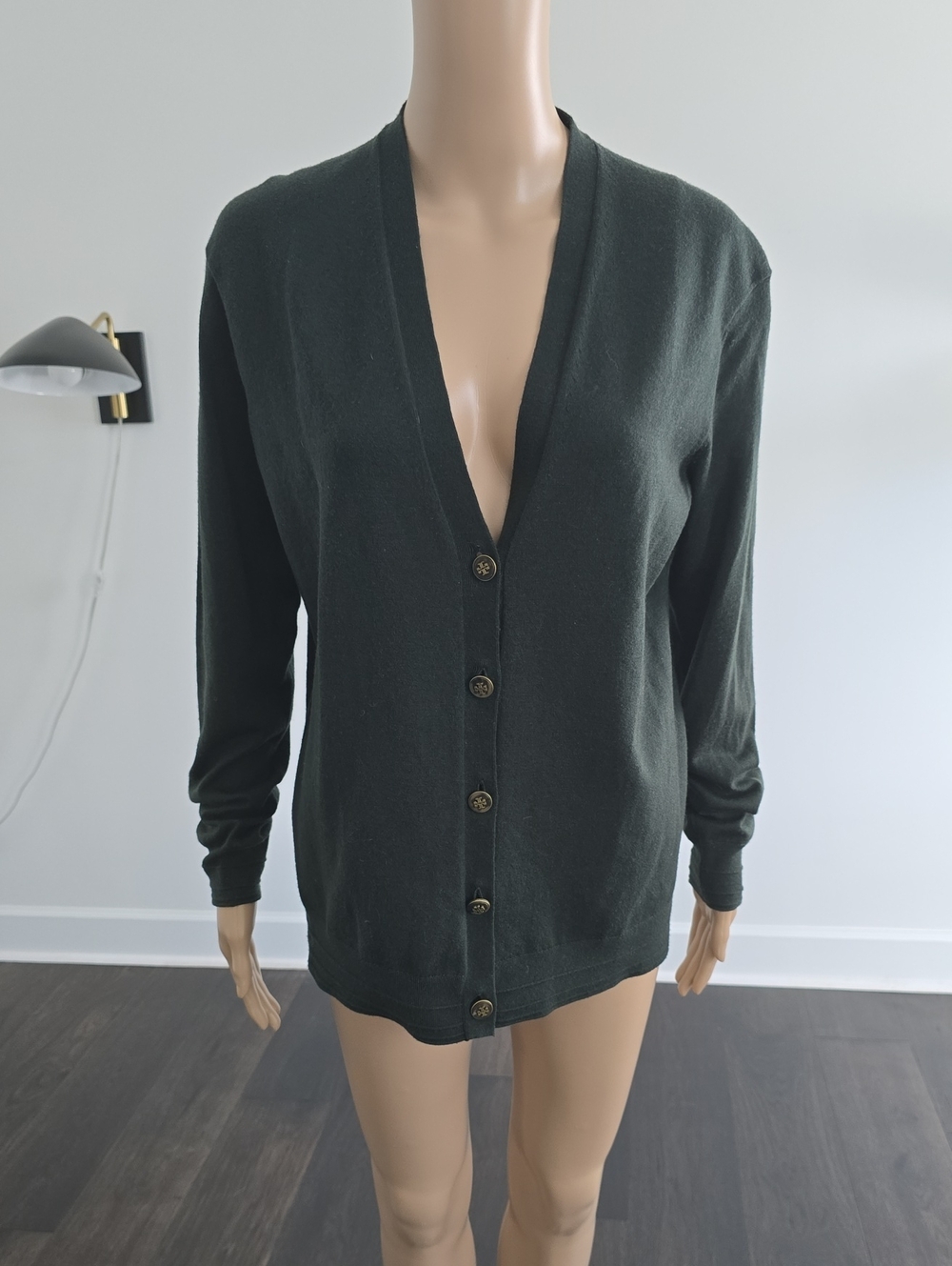 Tory Burch Deep Green V-Neck Button Cardigan